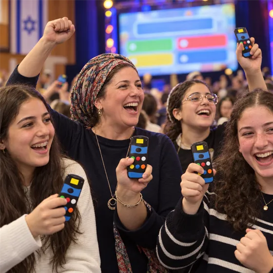מורה ובנות אולפנה מריעות יחד עם השלטים